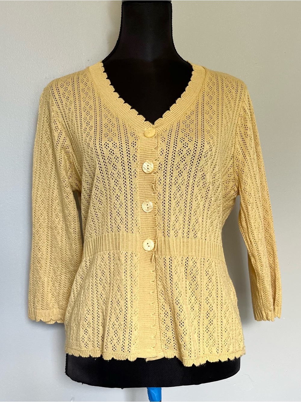 Yellow eyelet button down cardigan sweater